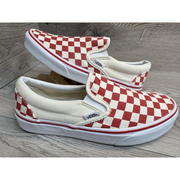 Vans Other - VANS Classic Slip-On Checkerboard Red & White Skate Shoes Mens 7.5 Womens 9